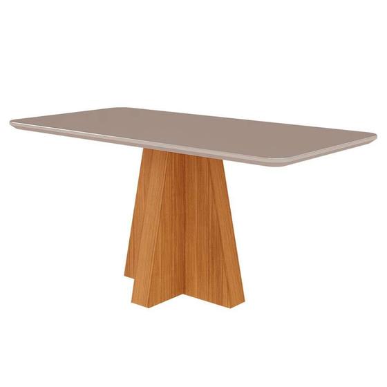 Imagem de Mesa de Jantar Retangular com Tampo de Vidro Maite Off White e Nature 160 cm