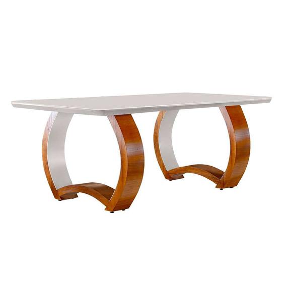 Imagem de Mesa de Jantar Retangular com Tampo de Vidro Pádua Cinamomo Imbuia e Off White 180 cm
