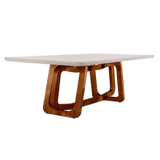 Imagem de Mesa de Jantar Retangular com Tampo de Vidro Siena Cinamomo Imbuia e Off White 220 cm