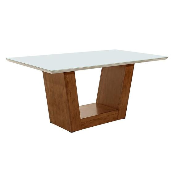 Imagem de Mesa de Jantar Retangular com Tampo de Vidro Viena Off White e Canela Rústico 160 cm