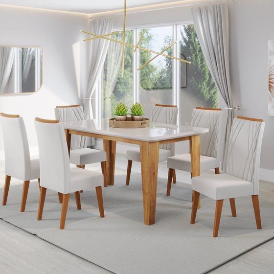 Imagem de Mesa de Jantar Retangular Dakar 1,60x90 com Vidro e 6 Cadeiras Vegas em Madeira Maciça