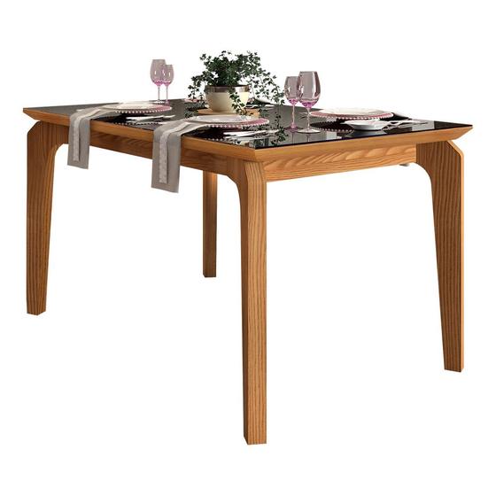 Mesa De Jantar Retangular Dalia 140 x 90 Cm 6 Lugares Tampo Chanfrado Com Vidro Carvalho Europeu Preto Gloss DJ Móveis Menor preço em Mesa De Jantar Retangular Dalia 140 x 90 Cm 6 Lugares Tampo Chanfrado Com Vidro Carvalho Europeu Preto Gloss DJ Móveis