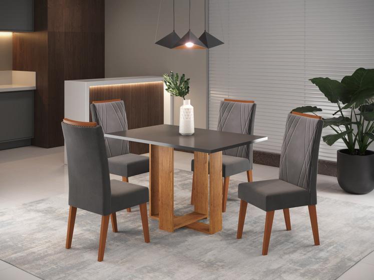 Imagem de Mesa de Jantar Retangular Dinamarca com 4 Cadeiras Madeira Maciça Vegas