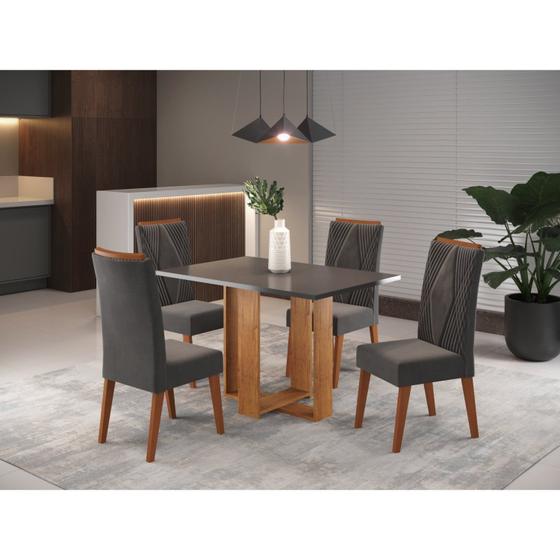 Imagem de Mesa de Jantar Retangular Dinamarca com 4 Cadeiras Madeira Maciça Vegas