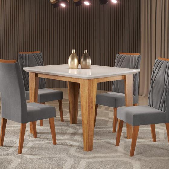 Imagem de Mesa de Jantar Retangular Divine com Vidro 1,20x90 e 4 Cadeiras Vegas em Madeira Maciça