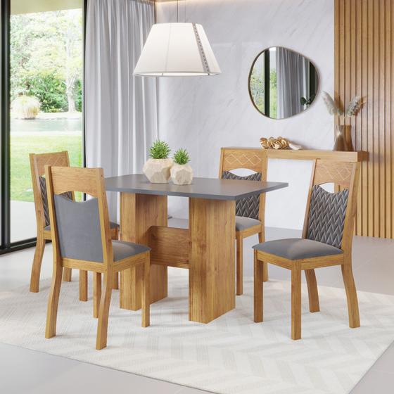Imagem de Mesa de Jantar Retangular Green Com 4 Cadeiras Pietra Mel/Cinza Brilho/V.grafite  Casa Giulia