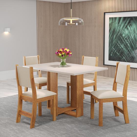 Imagem de Mesa de Jantar Retangular Holy Com 4 Cadeiras Sol Mel/Blonde/Bege Casa Giulia