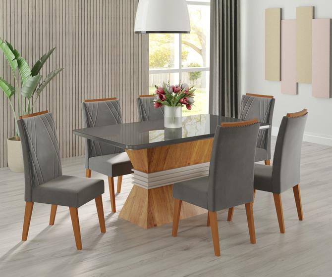 Imagem de Mesa de Jantar Retangular Jana com 6 Cadeiras Madeira Maciça Vegas