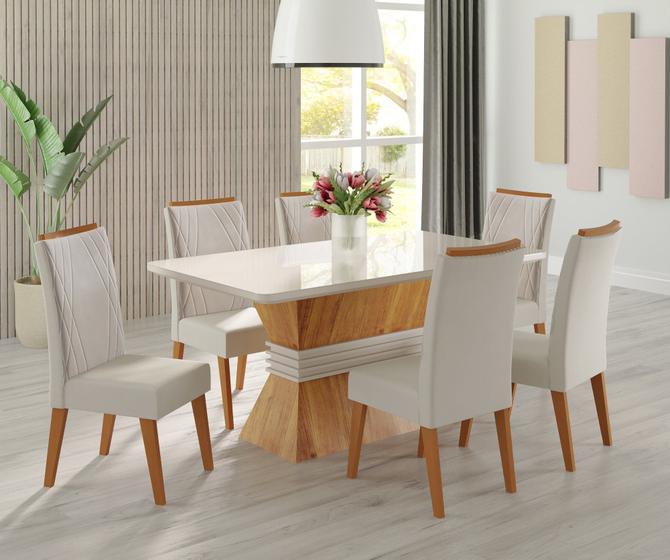 Imagem de Mesa de Jantar Retangular Jana com 6 Cadeiras Madeira Maciça Vegas