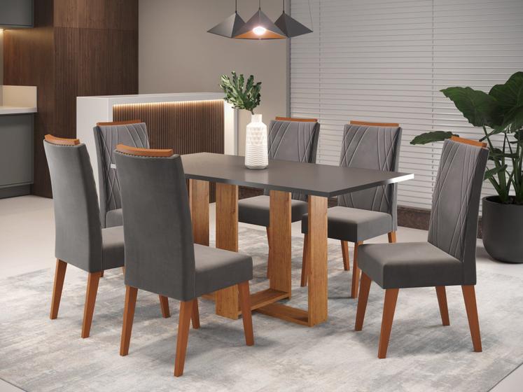 Imagem de Mesa de Jantar Retangular Kavic com 6 Cadeiras Madeira Maciça Vegas