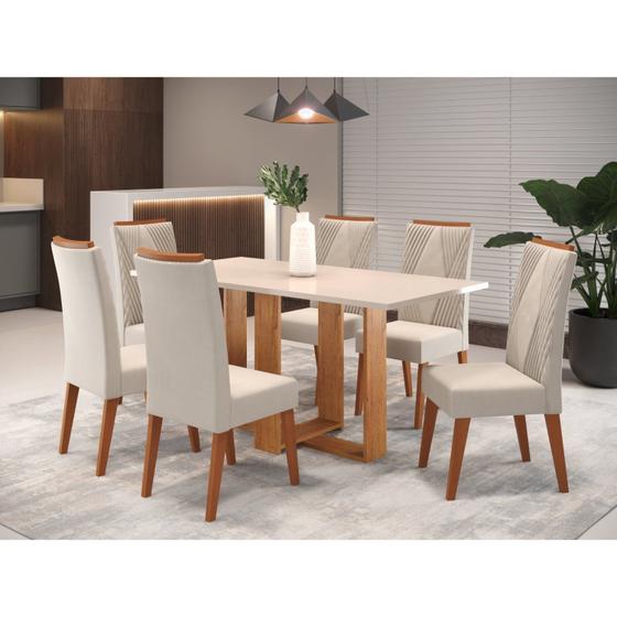 Menor preço em Mesa de Jantar Retangular Kavic com 6 Cadeiras Madeira Maciça Vegas