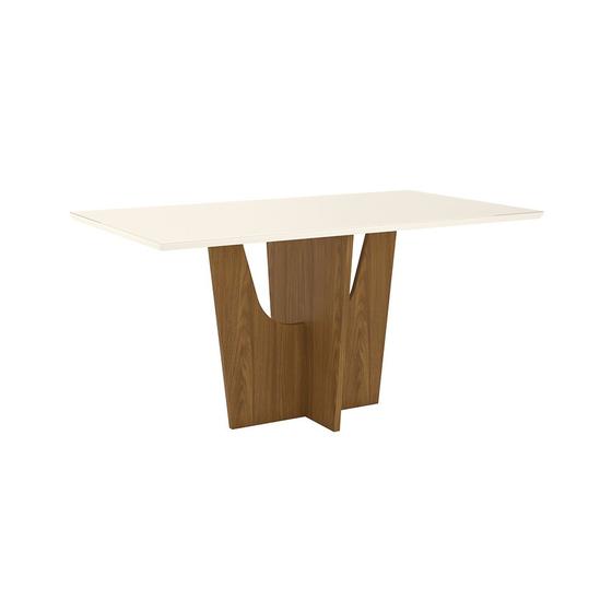 Imagem de Mesa de Jantar Retangular Kelly 160 cm Nature e Off White com Tampo de Vidro Canto Reto - D'Rossi