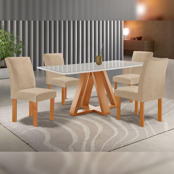 Imagem de Mesa de Jantar Retangular Kyra 120x90cm Cinamomo/off White com 4 Cadeiras Canela - Suede Bege