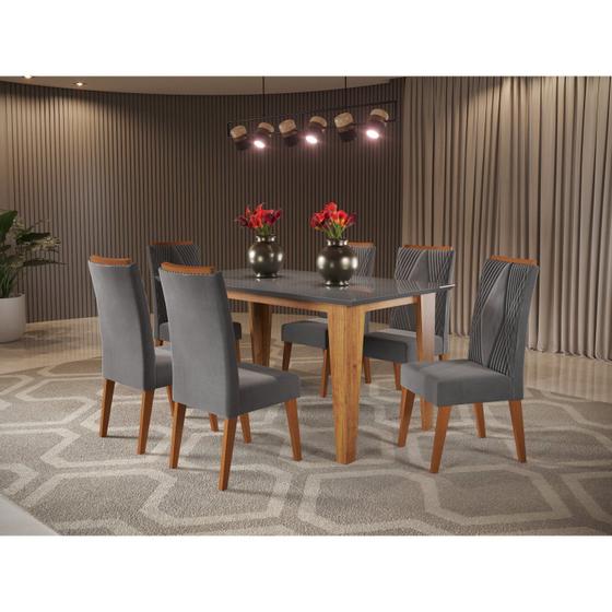 Imagem de Mesa de Jantar Retangular Marie com 6 Cadeiras Madeira Maciça Vegas
