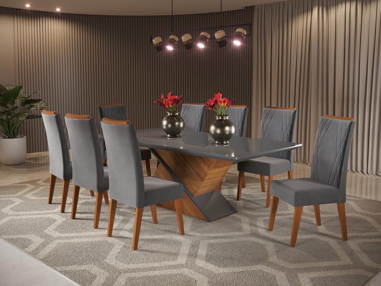 Imagem de Mesa de Jantar Retangular Pipa com 8 Cadeiras Madeira Maciça Vegas