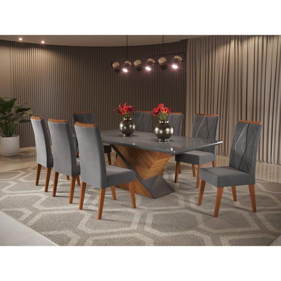Imagem de Mesa de Jantar Retangular Pipa com 8 Cadeiras Madeira Maciça Vegas