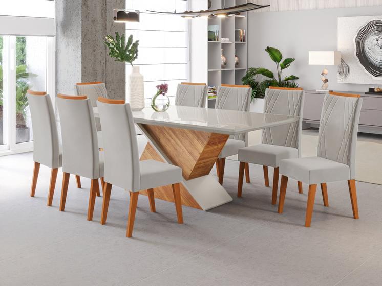 Imagem de Mesa de Jantar Retangular Pipa com 8 Cadeiras Madeira Maciça Vegas