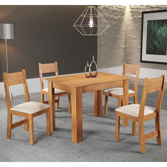 Imagem de Mesa de Jantar Retangular Prates Com 4 Cadeiras Brisa Mel/Bege  Casa Giulia