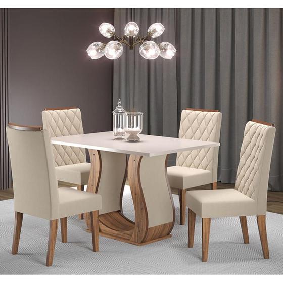 Imagem de Mesa de Jantar Retangular Sharom Com 4 Cadeiras Iza Imbuia/Blonde/Bege Casa Giulia