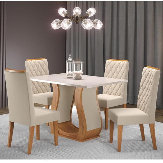 Imagem de Mesa de Jantar Retangular Sharom Com 4 Cadeiras Iza Mel/Blonde/Bege Casa Giulia