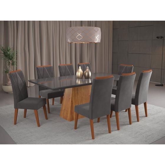 Imagem de Mesa de Jantar Retangular Sylk com 8 Cadeiras Madeira Maciça Vegas