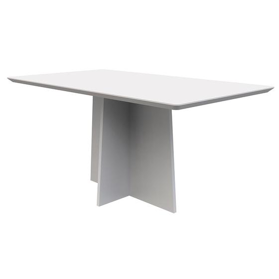 Imagem de Mesa de Jantar Retangular Tampo com Vidro Angra 160 cm Off White - D'Rossi