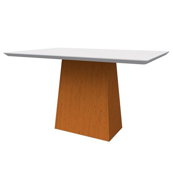 Imagem de Mesa de Jantar Retangular Tampo com Vidro Bella 160 cm Off White Base Ypê - D'Rossi