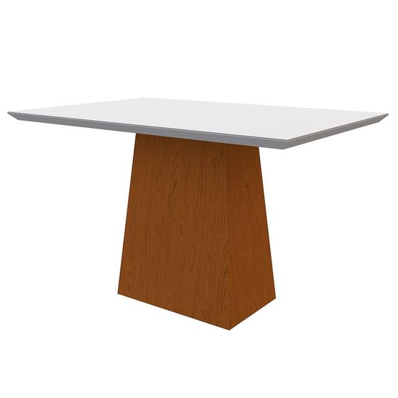 Imagem de Mesa de Jantar Retangular Tampo com Vidro Ester 120 cm Off White Base Ypê - D'Rossi