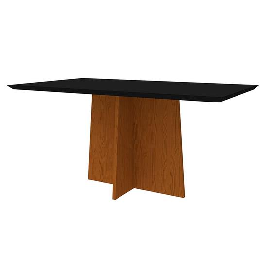 Imagem de Mesa de Jantar Retangular Tampo com Vidro Sabrina 160 cm Preto Base Ypê - D'Rossi