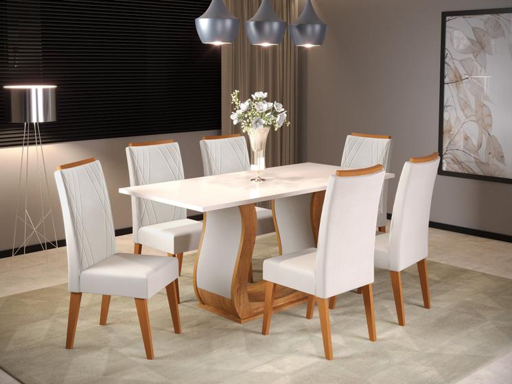 Imagem de Mesa de Jantar Retangular Vitalic com 6 Cadeiras Madeira Maciça Vegas