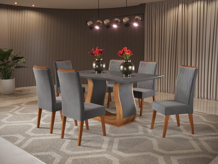 Imagem de Mesa de Jantar Retangular Wanda com 6 Cadeiras Madeira Maciça Vegas
