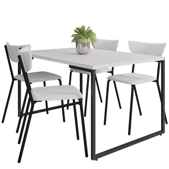 Mesa de Jantar Rivera Industrial Branco F01 com 04 Cadeiras Fixa Empilhável Bit Branco - Lyam Decor Menor preço em Mesa de Jantar Rivera Industrial Branco F01 com 04 Cadeiras Fixa Empilhável Bit Branco - Lyam Decor