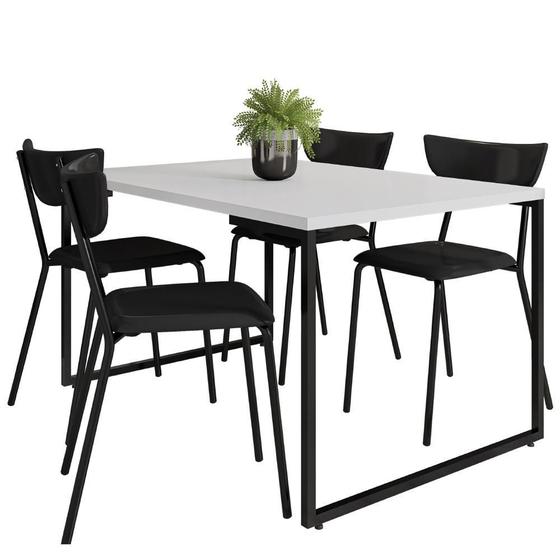 Imagem de Mesa de Jantar Rivera Industrial Branco F01 com 04 Cadeiras Fixa Empilhável Bit Preto - Lyam Decor