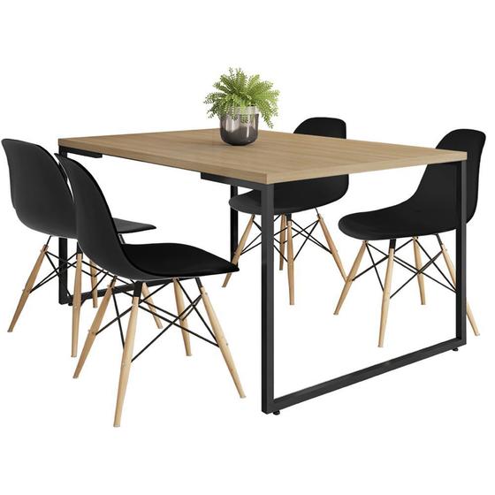 Mesa de Jantar Rivera Industrial Nature F01 com 04 Cadeiras Eiffel Charles Eames Preto - Lyam Decor Menor preço em Mesa de Jantar Rivera Industrial Nature F01 com 04 Cadeiras Eiffel Charles Eames Preto - Lyam Decor