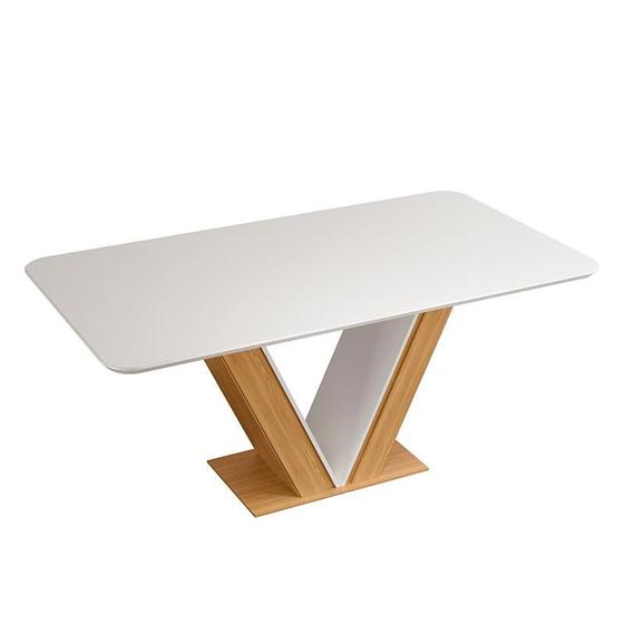 Imagem de Mesa de Jantar Rute Retangular Tampo Chanfrado Curvo com Vidro Carvalho Nobre/Off White - PR Móveis