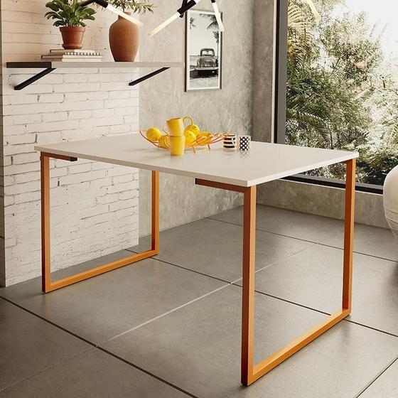 Imagem de Mesa de Jantar Steel Estilo Industrial Pés de Aço 120x80cm Cobre/Off White