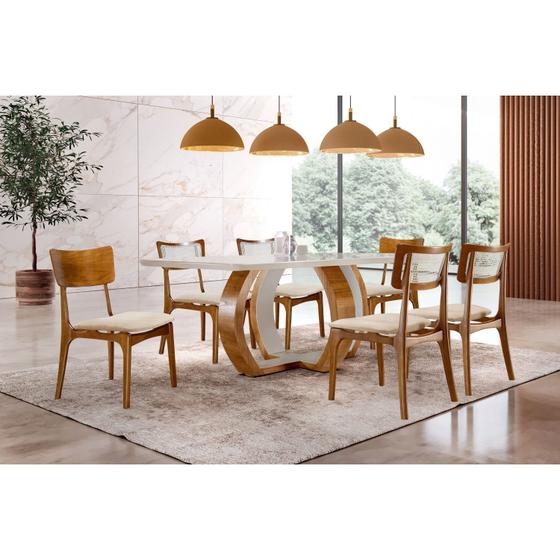 Imagem de Mesa de Jantar Tampo de Madeira Topazio com 6 Cadeiras Ravena