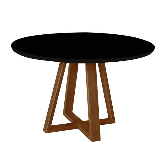 Imagem de Mesa de Jantar Tampo Mdf/vidro Redonda para 4 Lugares Pés Madeira Maciça Pérola - Imbuia/preto