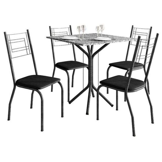 Imagem de Mesa De Jantar Thais 70x70 Cm Com Granito Ocre Itabira Com 4 Cadeiras 063 Preto - Artefamol