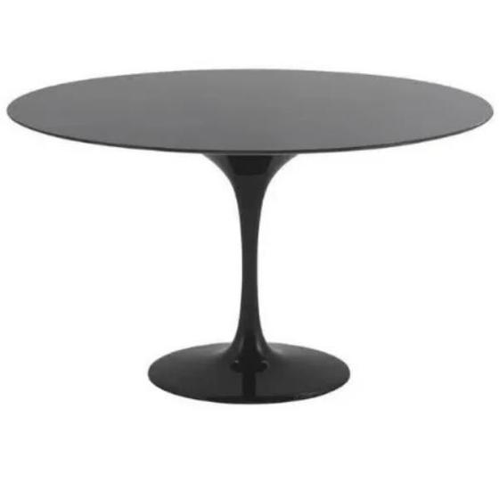 Imagem de Mesa de Jantar Tulipa Saarinen Redonda 120 cm Tampo Laca Preta + Vidro Base Preta