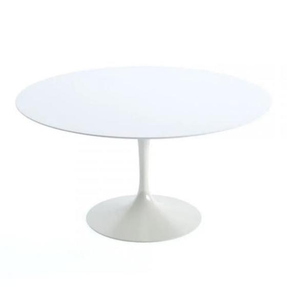 Imagem de Mesa de Jantar Tulipa Saarinen Redonda 120 cm Tampo Laca + Vidro  Branca Base Branca