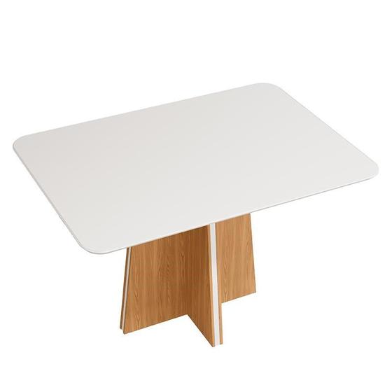 Imagem de Mesa de Jantar Vanda Retangular Tampo Chanfrado Curvo com Vidro Carvalho Nobre/Off White - PR Móveis