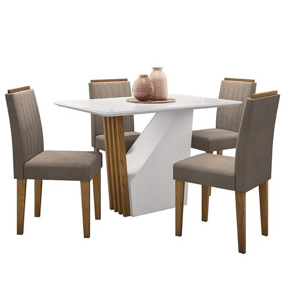 Imagem de Mesa de Jantar Veneza 120x80 com 4 Cadeiras Ana Ipê/Off White/Marrom Rosê - PR Móveis