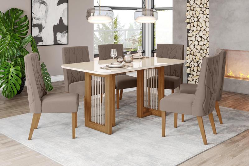 Imagem de Mesa de Jantar Yara 180 C. Vidro 6 Cad. Eloa Amendoa - Henn