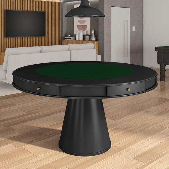 Imagem de Mesa de Jogos Carteado 6 Lugares Bellagio com Gavetas e Tampo Reversível Base Cone com Tecido Preto/Verde G42 - Gran Belo