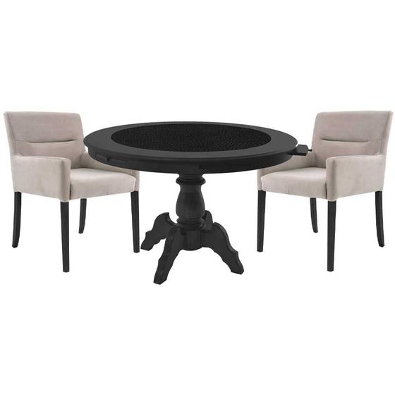 Imagem de Mesa de Jogos Carteado Montreal Redonda Tampo Reversível Preto com 2 Cadeiras Vicenza Nude G36 G15 - Gran Belo
