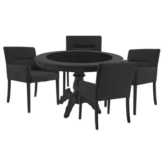 Imagem de Mesa de Jogos Carteado Montreal Redonda Tampo Reversível Preto com 4 Cadeiras Vicenza Preto Fosco G36 G15 - Gran Belo