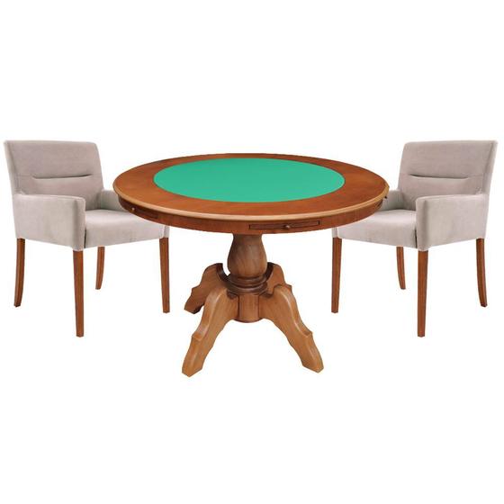 Imagem de Mesa de Jogos Carteado Redonda Montreal Tampo Reversível Amêndoa com 2 Cadeiras Vicenza Nude G36 G15 - Gran Belo