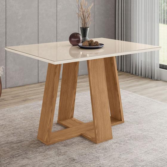 Imagem de Mesa de Madeira Lins com Vidro Canto Reto Nature/Off White - Henn