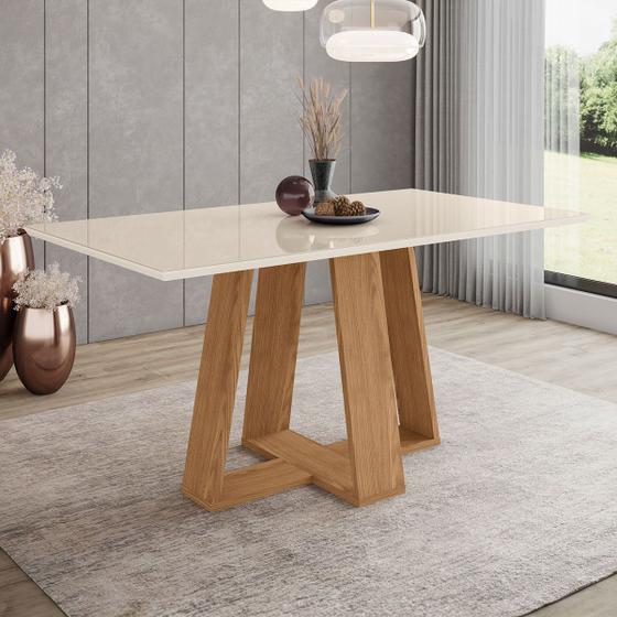 Imagem de Mesa de Madeira Lins com Vidro Canto Reto Nature/Off White Sc93 - Henn